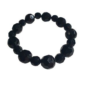 Black Faceted Beaded Stretch Bracelet Women Jewelry Costume Formal Dress Gift